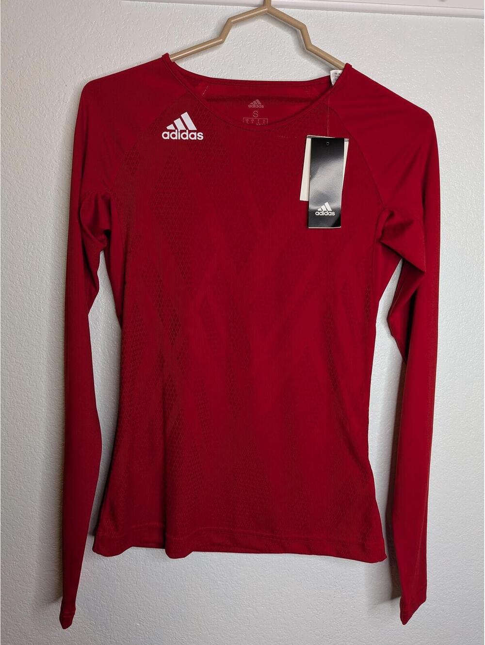 Adidas Quickset LS Volleyball Jersey Red Long Sleeve Athletic Top S NWT